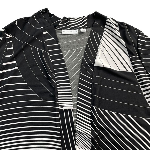 Susan Graver Liquid Knit Open Cardigan Top Women's  Sz Large Black White Stretch - Picture 12 of 16